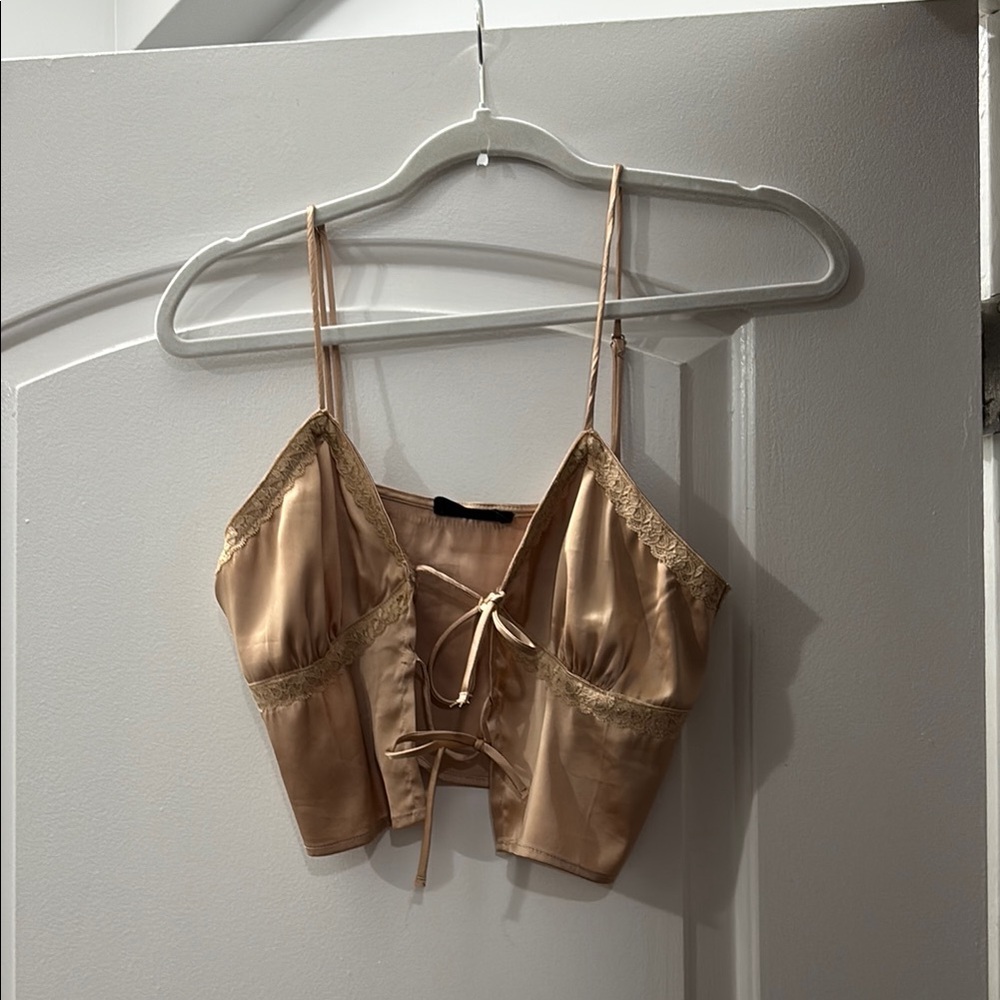 Elegant Tan Satin Lace-Up Camisole